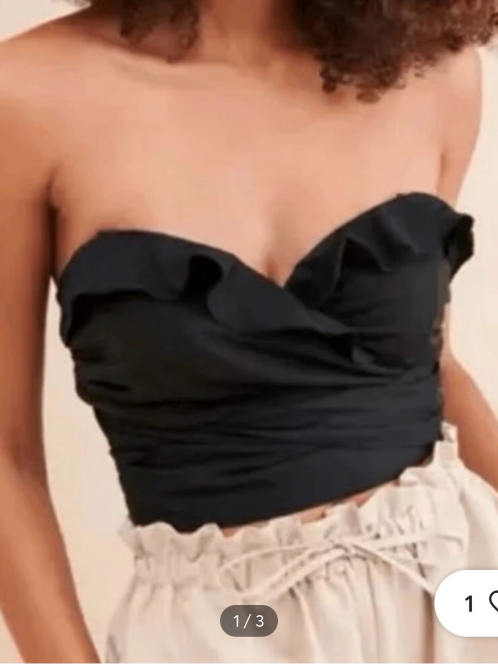 Anthropologie Black Linen Blend Strapless Ruffle Crop Top